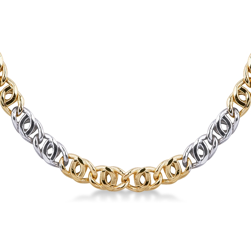 Elegante collar en oro blanco y amarillo 18k, 50 cm Elegante collar en oro blanco y amarillo 18k, 50 cm