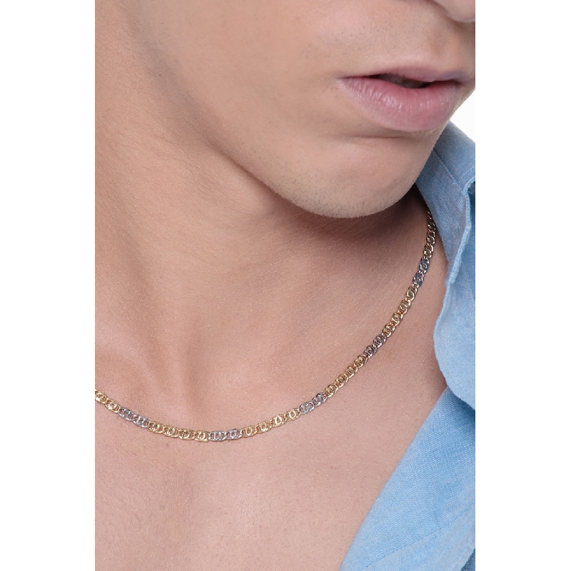 Elegante collar en oro blanco y amarillo 18k, 50 cm Elegante collar en oro blanco y amarillo 18k, 50 cm