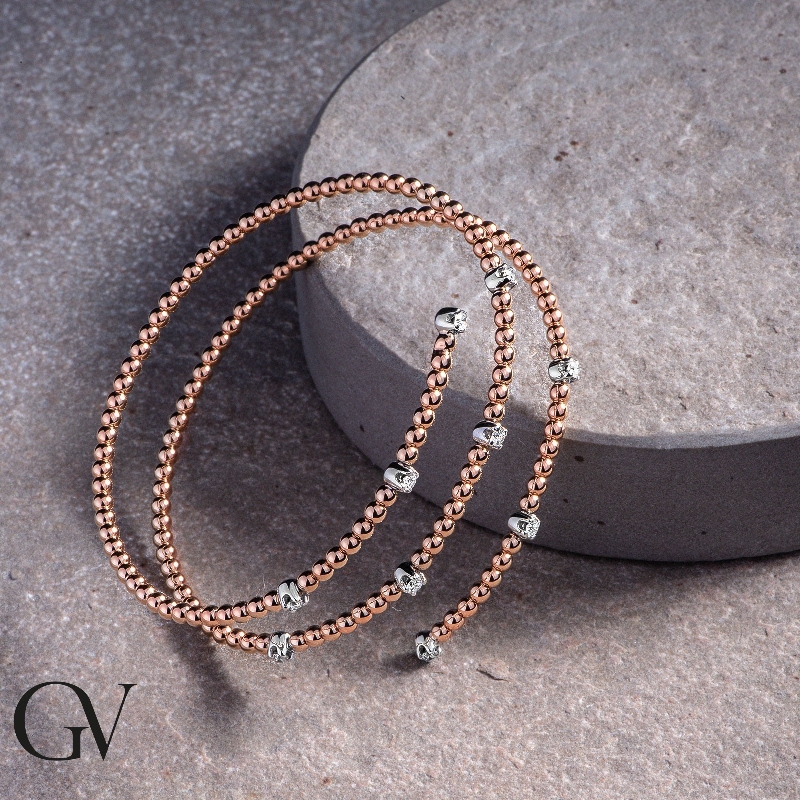 Pulsera de muelle 3 vueltas de oro rosa con diamantes