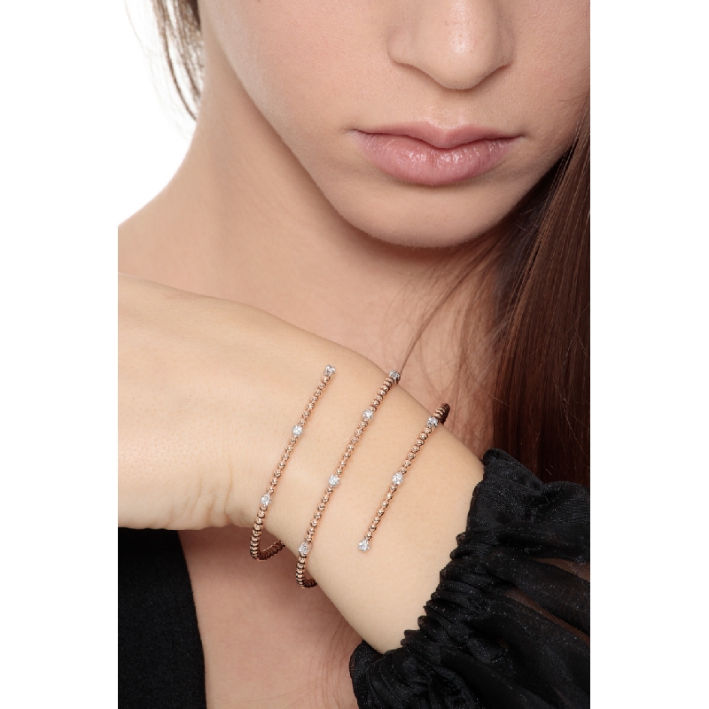 Pulsera de muelle 3 vueltas de oro rosa con diamantes