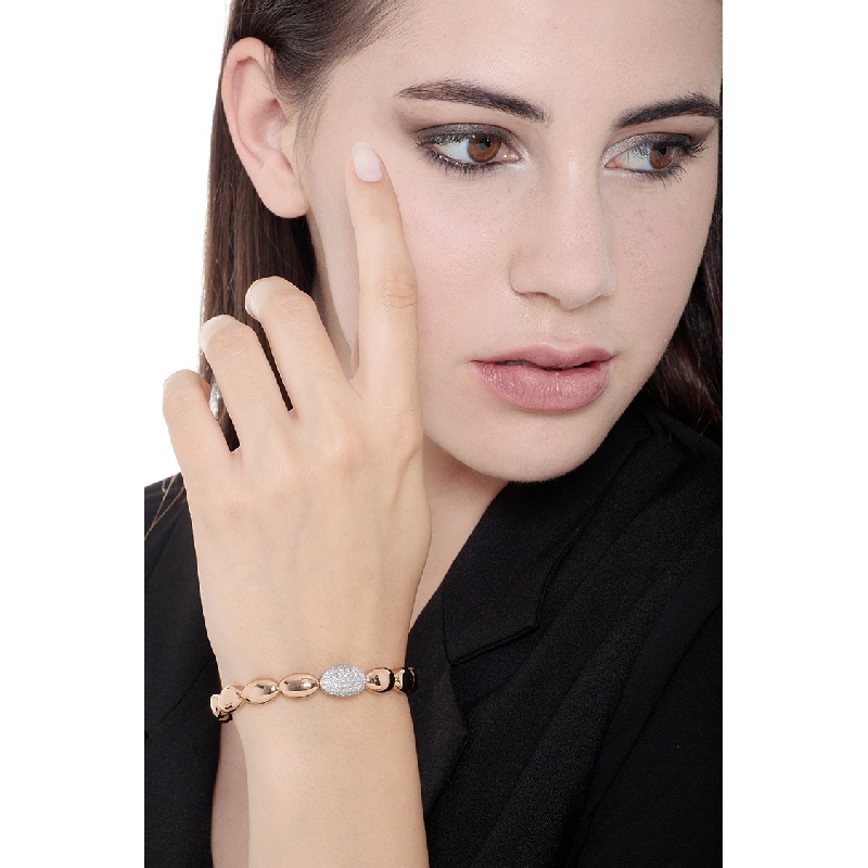 Pulsera de muelle con óvalos en oro blanco y rosa 18k con diamantes