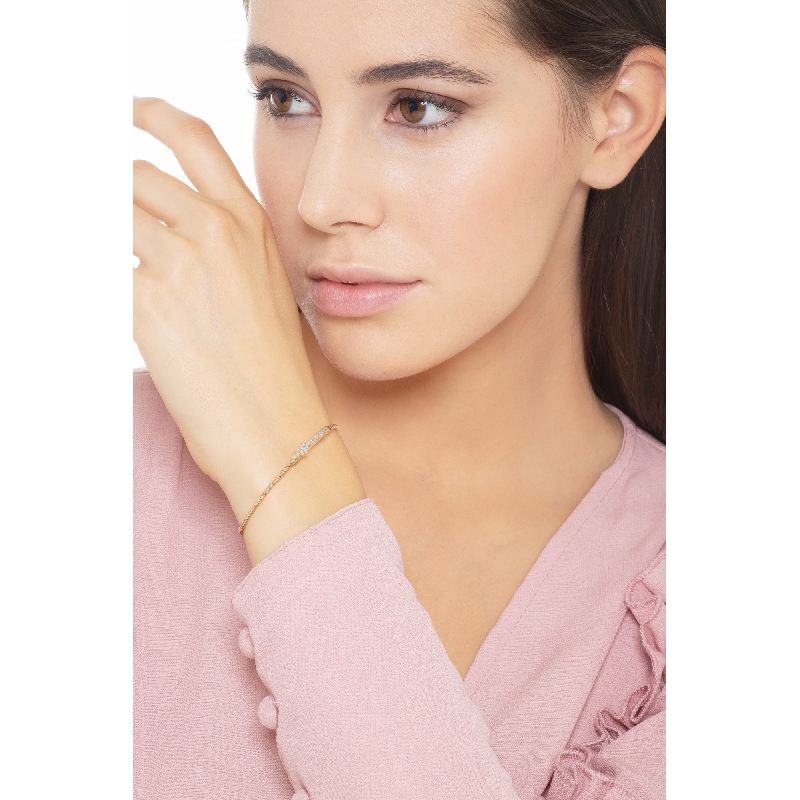 Pulsera rígida oro rosa 18k con corazón y barra de diamantes