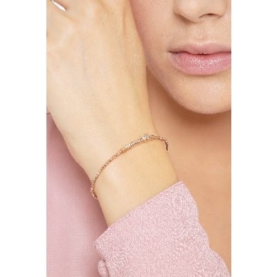 Pulsera rígida oro rosa 18k con corazón y barra de diamantes