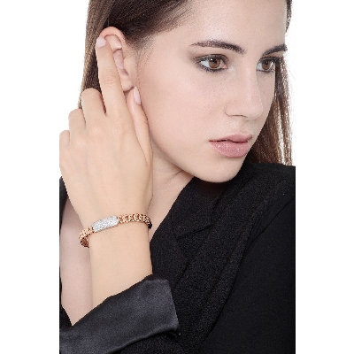 Pulsera groumette oro blanco y rosa con diamantes