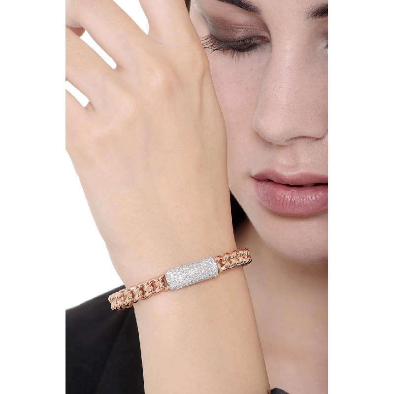 Pulsera groumette oro blanco y rosa con diamantes