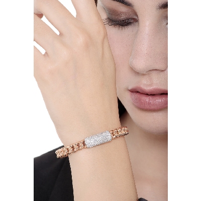 Pulsera groumette oro blanco y rosa con diamantes