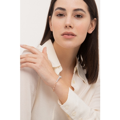 Pulsera con Esferas de Diamantes en Oro Blanco y Rosa 18K