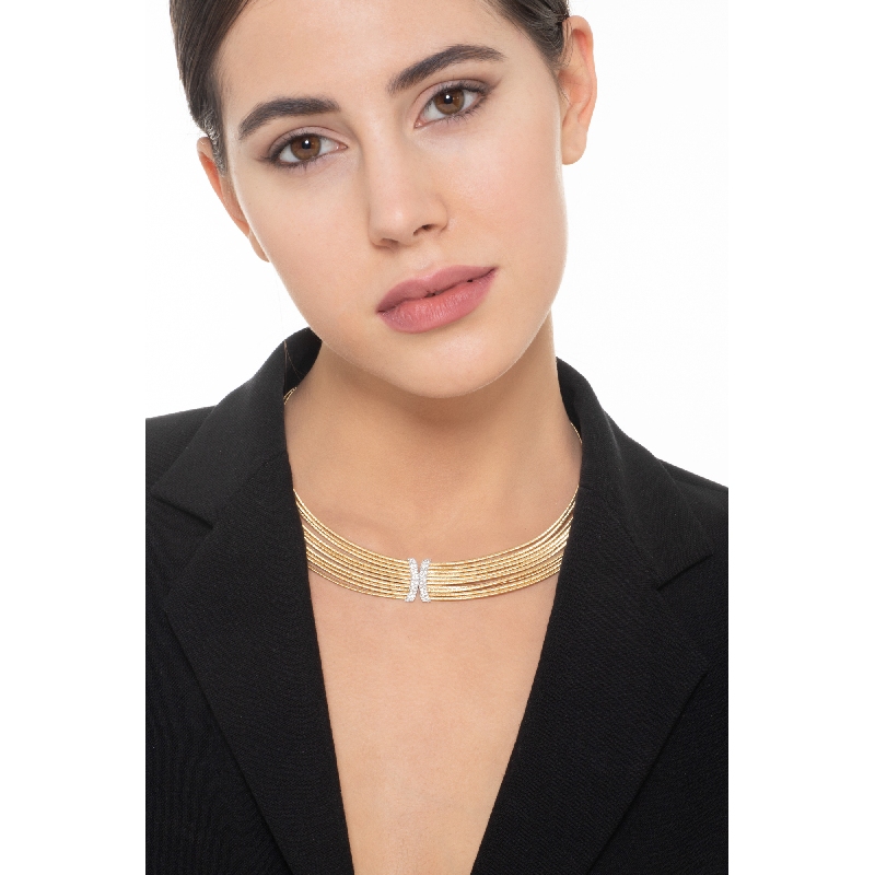 Gargantilla mujer en oro amarillo y blanco de 18k con diamantes