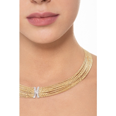 Gargantilla mujer en oro amarillo y blanco de 18k con diamantes