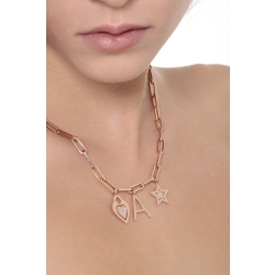Collar rolò en oro rosa 18k estrella, corazón y letra A 2