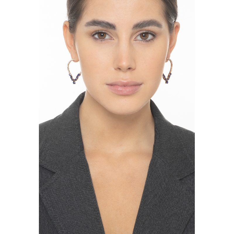 Pendientes ovalados oro rosa 18k con zafiros azules gota y diamantes