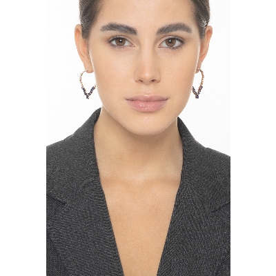 Pendientes ovalados oro rosa 18k con zafiros azules gota y diamantes