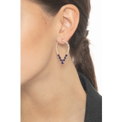 Pendientes ovalados oro rosa 18k con zafiros azules gota y diamantes 2