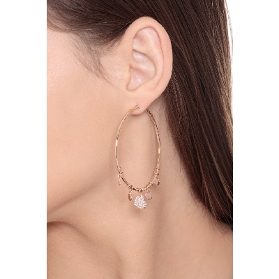 Pendientes aro oro rosa 18k con corazón y diamantes