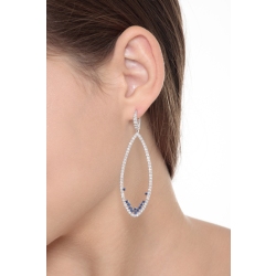 Pendientes ovalados en oro blanco 18k con diamantes y zafiros azules 2