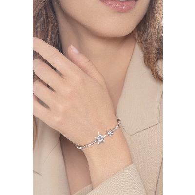 Pulsera de oro blanco 18k con estrellas de diamantes