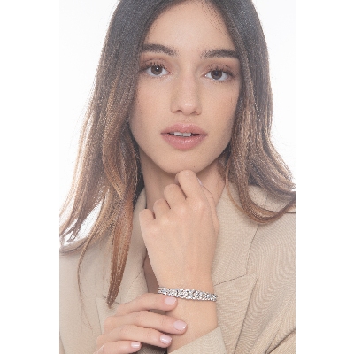 Pulsera semi-rígida groumette en oro blanco 18k con diamantes