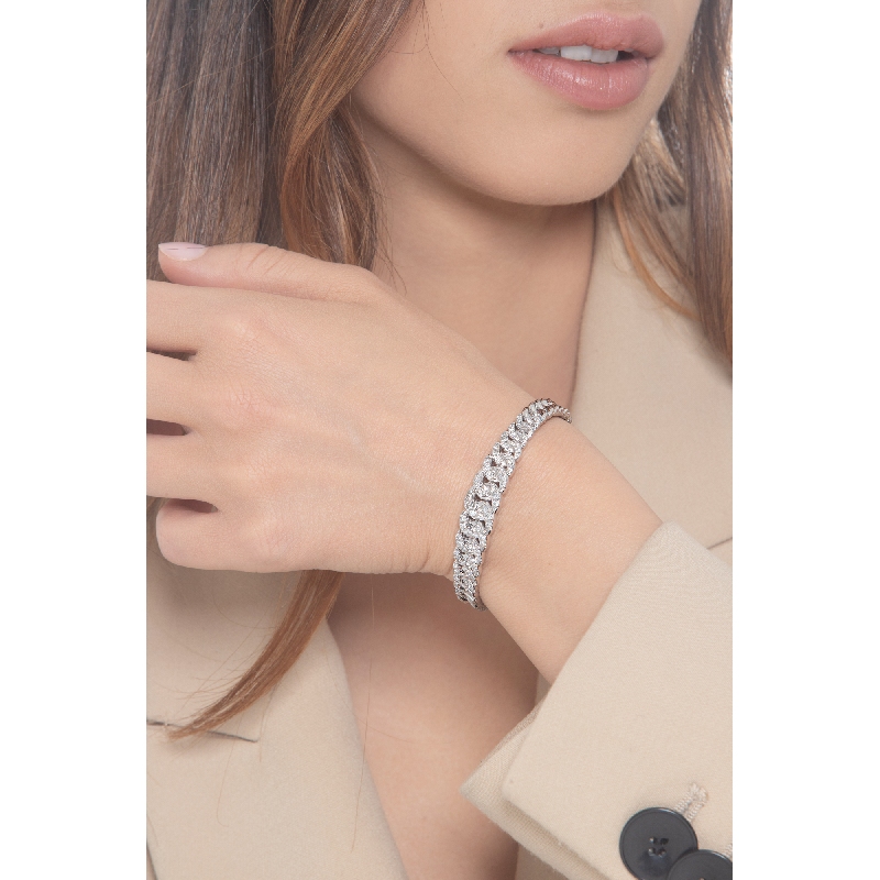 Pulsera semi-rígida groumette en oro blanco 18k con diamantes