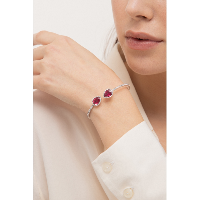 Pulsera en Oro Blanco 18k con Rubies gota y Diamantes