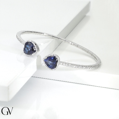 Pulsera oro blanco 18k zafiros corazón y diamantes