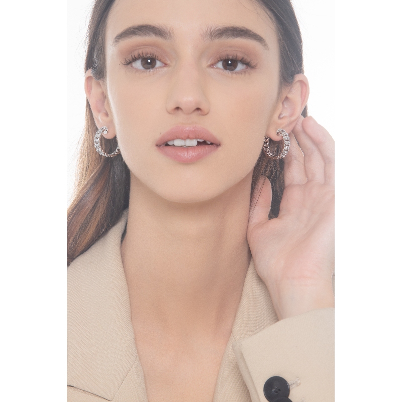 Pendientes aros groumette en oro blanco 18k con diamantes