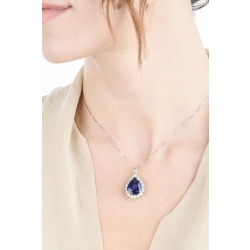 Collar oro blanco 18K con zafiro azul talla gota rodeado diamantes 2