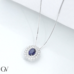 Colgante con doble contorno en oro blanco 18k con zafiro azul y diamantes 2