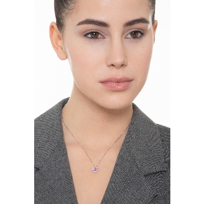 Colgante de corazón de oro blanco y zafiro rosa de 18K 