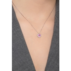 Colgante de corazón de oro blanco y zafiro rosa de 18K  2