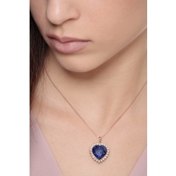 Collar en oro rosa de 18 quilates con zafiro azul tallado en forma de corazón y halo de diamantes 2