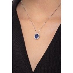 Collar en oro blanco 18k con zafiro azul y halo diamantes 2
