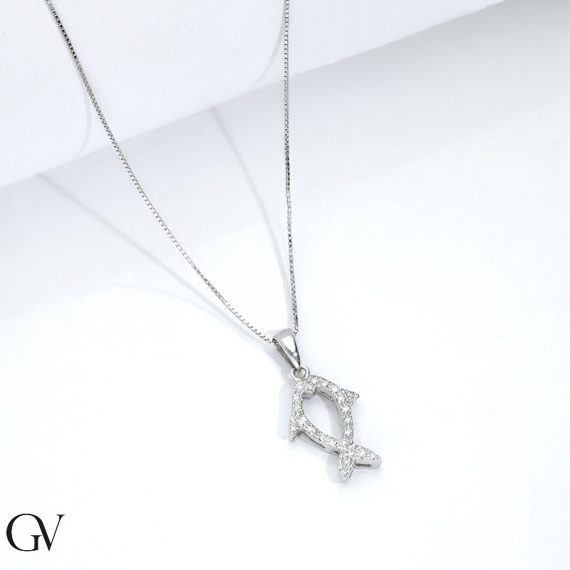 Collar oro blanco 18 quilates con colgante pez en diamantes