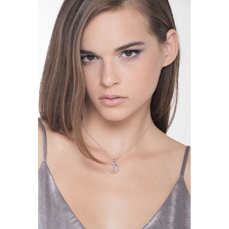 Colgante y cadena Luna y Diamantes en oro blanco 18 kilates