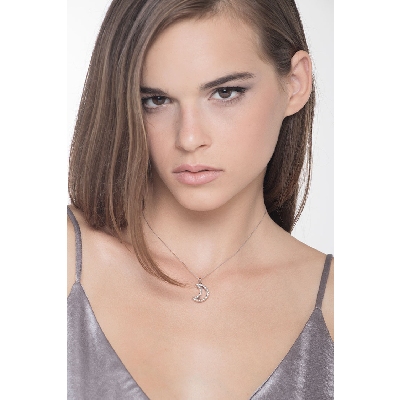 Colgante y cadena Luna y Diamantes en oro blanco 18 kilates