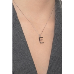 Colgante con initial E oro blanco y diamantes negros 2