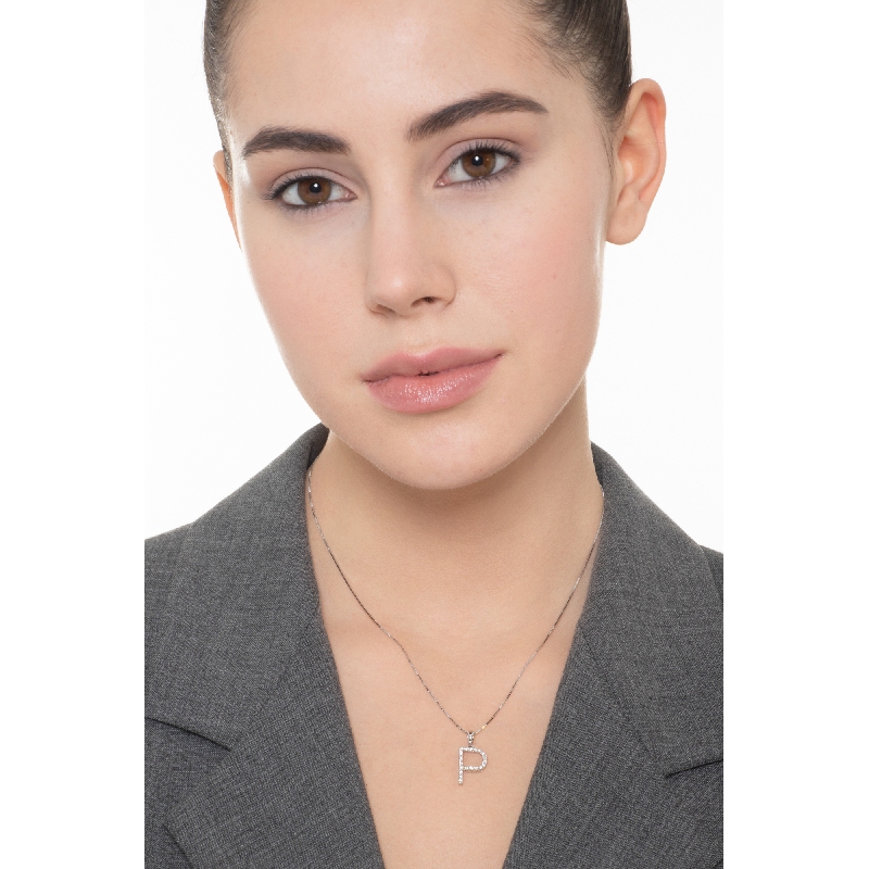 Collar con initial P de oro blanco y diamantes