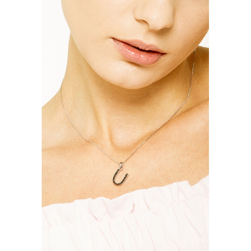 Colgante con initial U oro blanco y diamantes negros Colgante con initial U oro blanco y diamantes negros