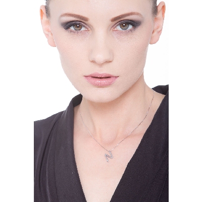 Collar oro blanco 18k letra N diamante