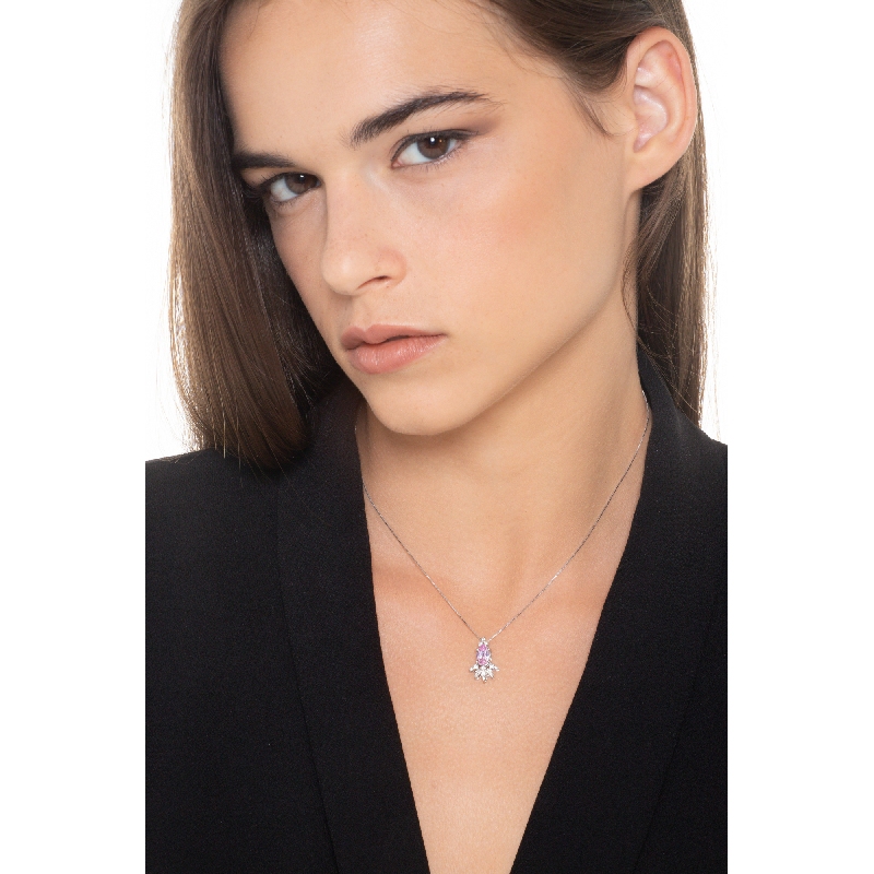 Collar oro blanco 750 con zafiro rosa y diamantes