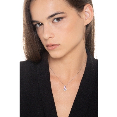 Collar oro blanco 750 con zafiro rosa y diamantes