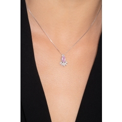 Collar oro blanco 750 con zafiro rosa y diamantes 2