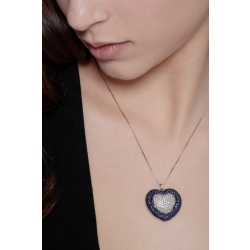 Collar en oro blanco 18k  corazón diamantes y zafiros azules  2