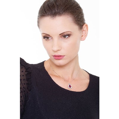 Collar con colgante en gota oro blanco 18k con un rubí 