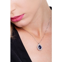 Collar halo en oro blanco 18k con zafiro azul  2