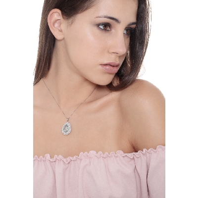 Collar en oro blanco 18k con aquamarina y diamantes