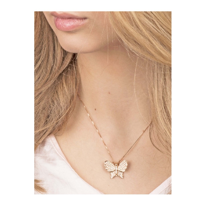 Collar con colgante en forma de mariposa en oro rosa 18k