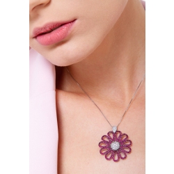 Collar mujer en oro blanco 18k con flor de rubíes y diamantes 2