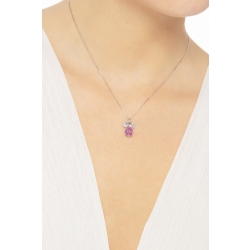 Collar hojitas en oro blanco 18k con colgante de zafiro rosa y diamantes 2