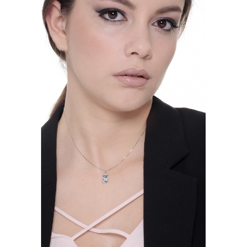 Collar con Péndulo Niña en Oro Blanco 18k con Diamante 