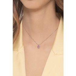 Collar halo en oro blanco de 18K con un zafiro rosa con diamantes 2
